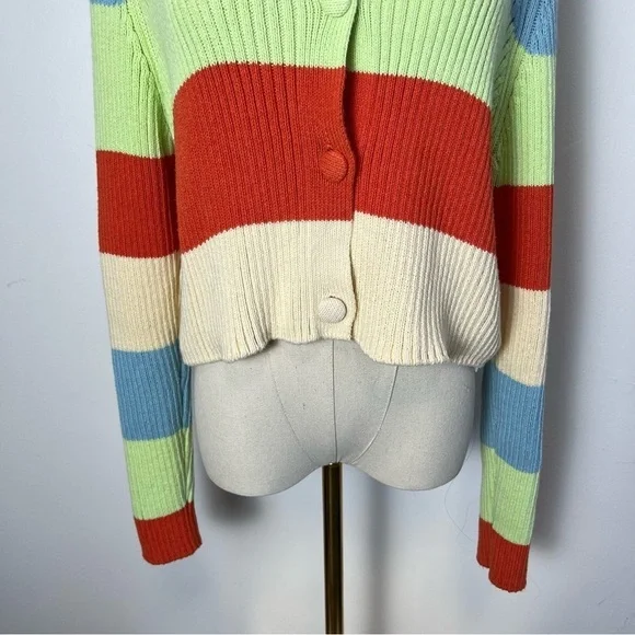 Zara Striped Button Front Knit Cardigan Sweater with Collar - Picture 7 of 8
